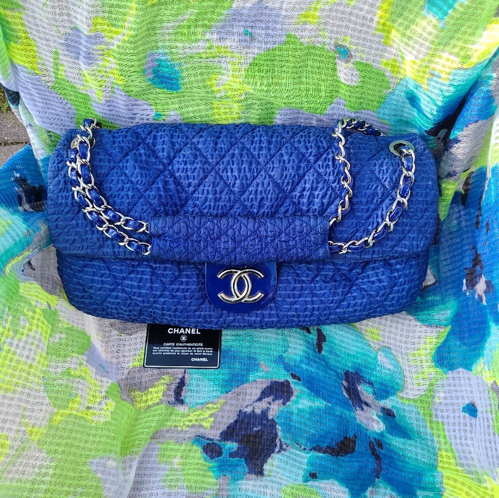 Blue Chanel textured Flap Bag